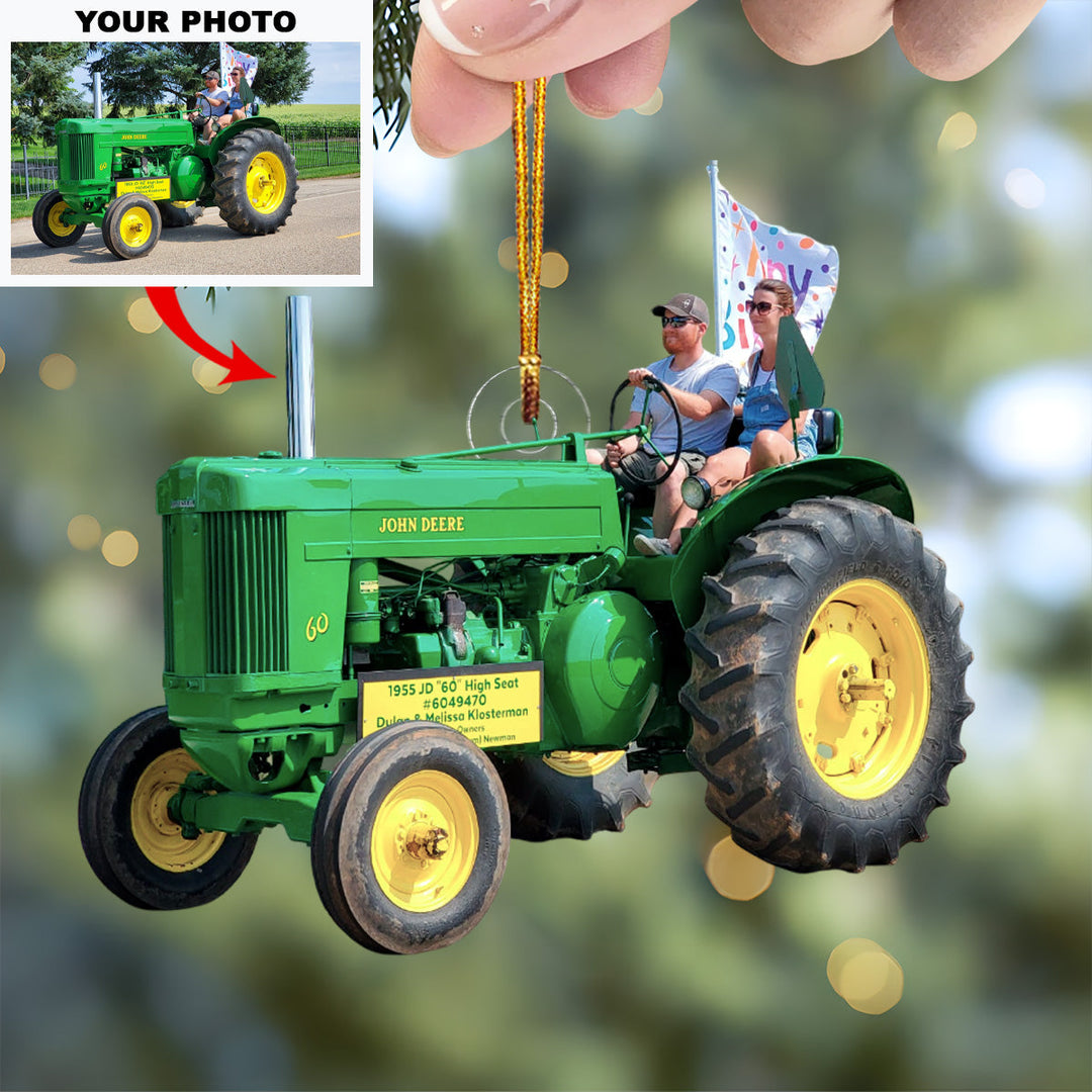 Green Tractor Parade - Personalized Photo Mica Ornament - Christmas Gift For Family Members