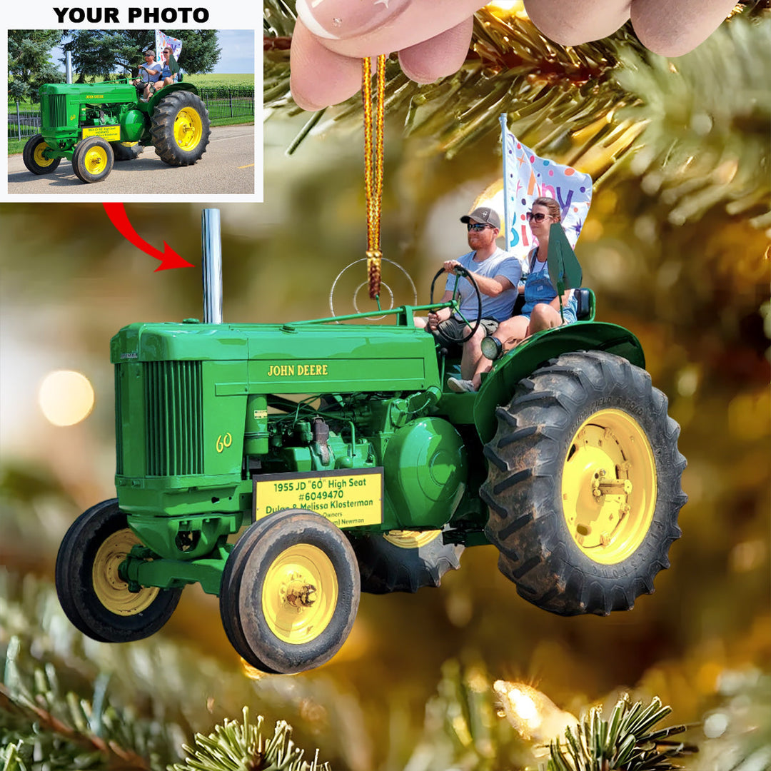 Green Tractor Parade - Personalized Photo Mica Ornament - Christmas Gift For Family Members