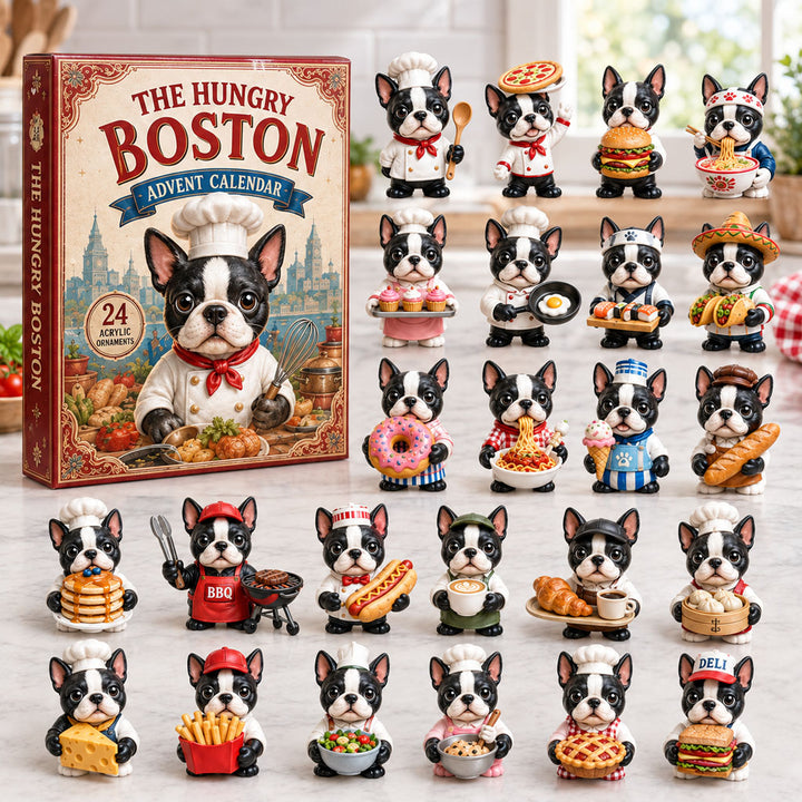 CHRISTMAS KICKOFF 40% OFF - The Hungry Boston Advent Calendar 2026 - 24-Day Festive Countdown, Acrylic Charms Blind Box - Gift For Boston Terrier Lovers AC0NT110