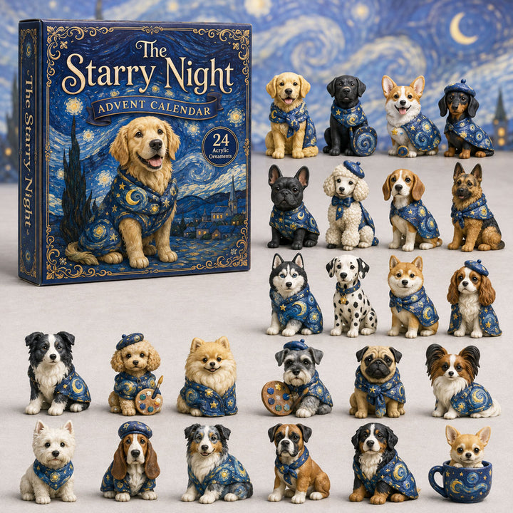 CHRISTMAS KICKOFF 40% OFF - The Starry Night Dog Advent Calendar 2026 - 24-Day Festive Countdown, Acrylic Charms Blind Box - Gift For Dog Lovers AC0TH113
