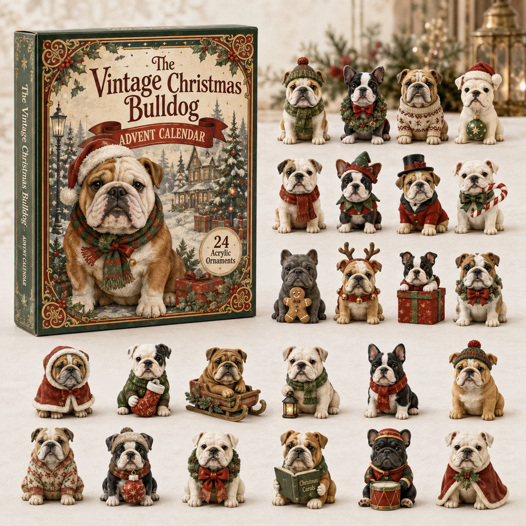 CHRISTMAS KICKOFF 40% OFF - The Vintage Christmas Bulldog Advent Calendar 2026 - 24-Day Festive Countdown, Acrylic Charms Blind Box - Gift For Bulldog Lovers AC0TH182