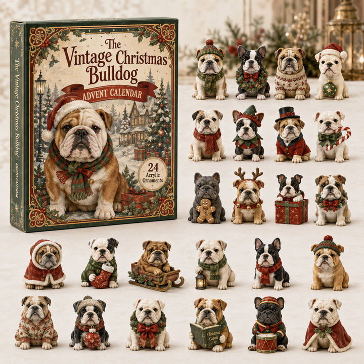 CHRISTMAS KICKOFF 40% OFF - The Vintage Christmas Bulldog Advent Calendar 2026 - 24-Day Festive Countdown, Acrylic Charms Blind Box - Gift For Bulldog Lovers AC0TH182