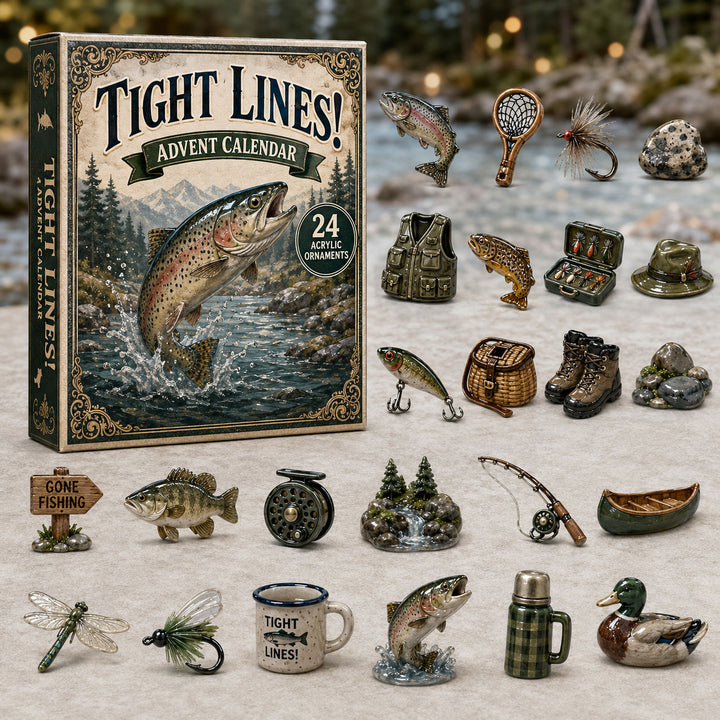 CHRISTMAS KICKOFF 40% OFF - Tight Lines Fishing Advent Calendar 2026 - 24-Day Festive Countdown, Acrylic Charms Blind Box - Gift For Fish Lovers