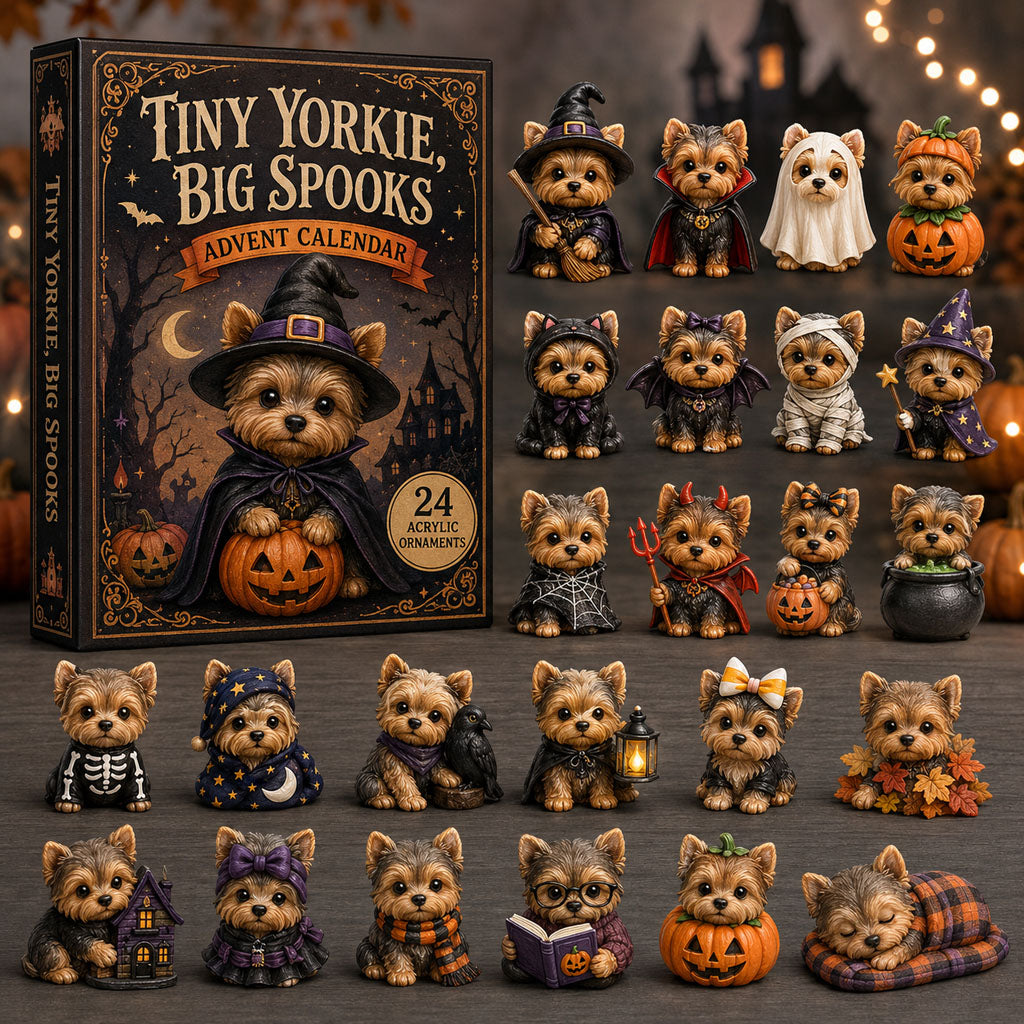 HALLOWEEN KICKOFF 40% OFF - Tiny Yorkie Big Spooks Advent Calendar 2026 - 24-Day Festive Countdown, Acrylic Charms Blind Box - Gift For Yorkshire Terrier Lovers AC0NT103