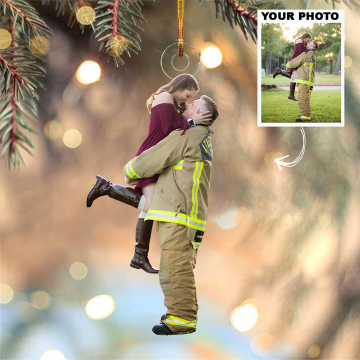 Together Brave - Personalized Photo Mica Ornament - Christmas Gift For Firefighter
