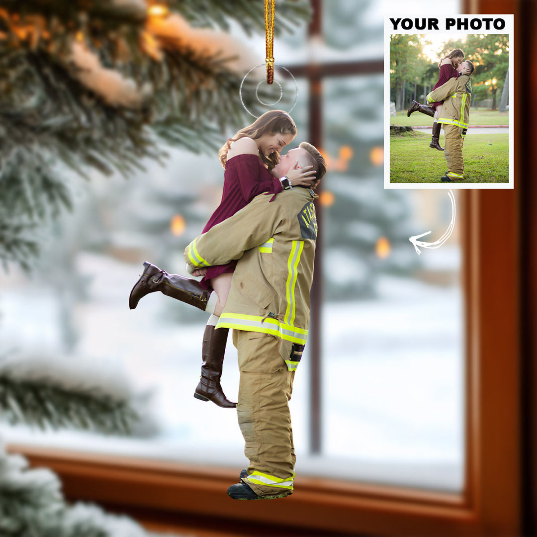 Together Brave - Personalized Photo Mica Ornament - Christmas Gift For Firefighter