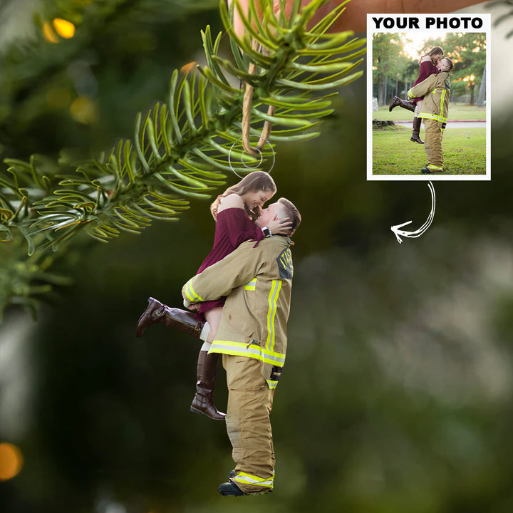 Together Brave - Personalized Photo Mica Ornament - Christmas Gift For Firefighter