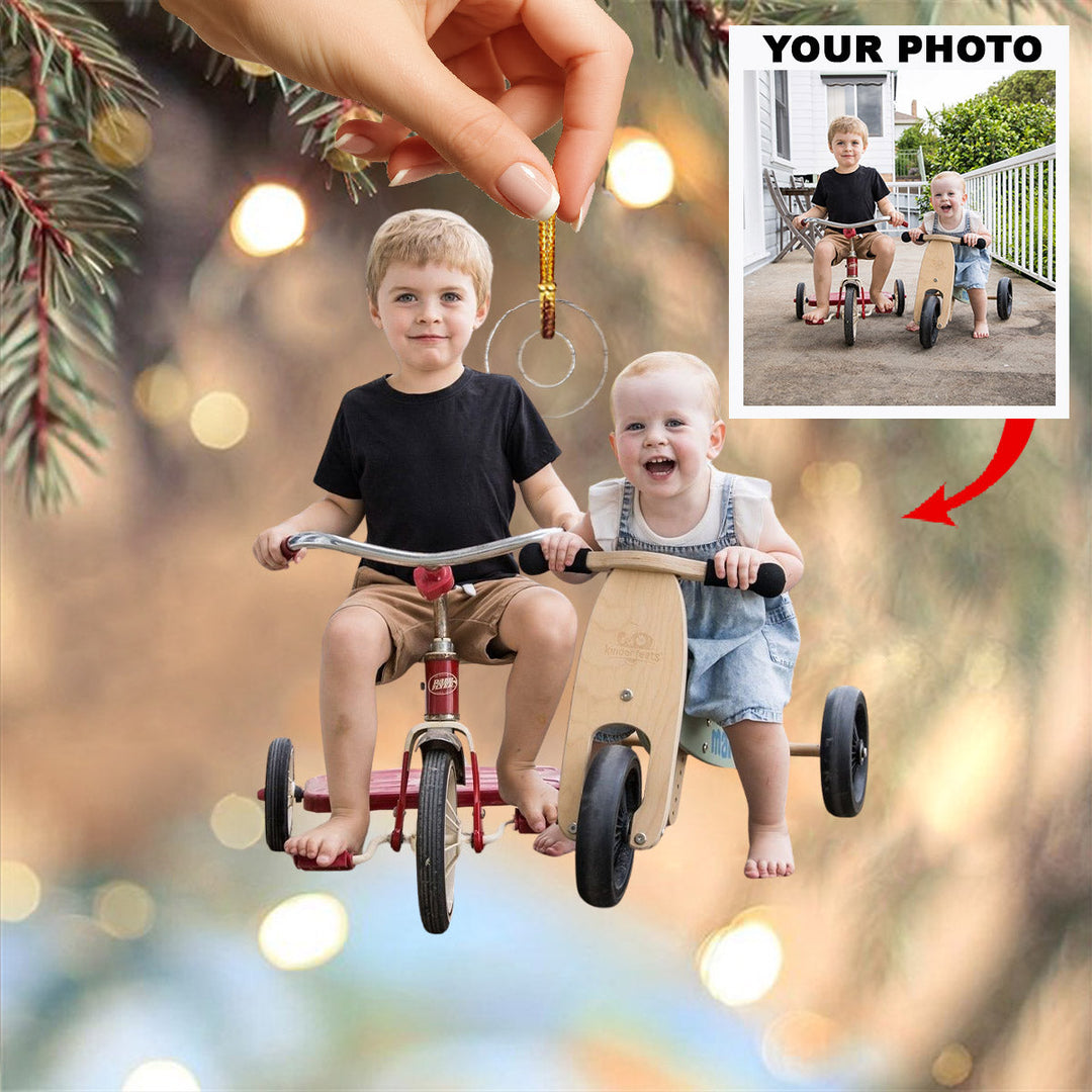 Tricycle Buddy Ride - Personalized Photo Mica Ornament - Christmas Gift For Family Members
