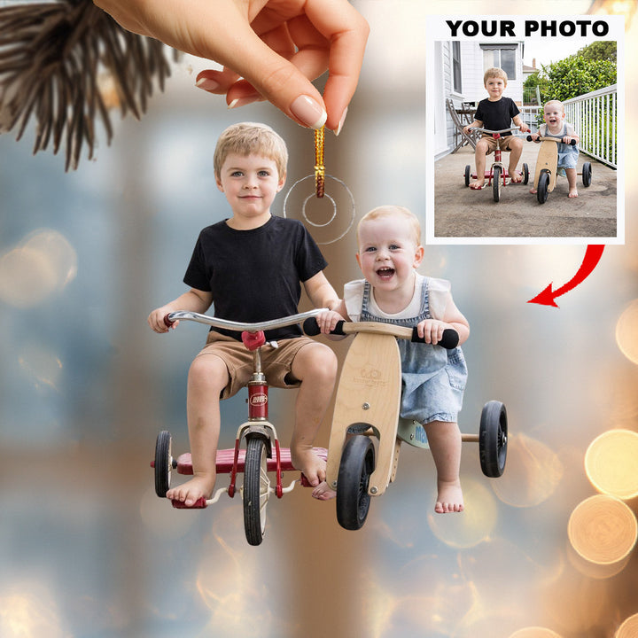 Tricycle Buddy Ride - Personalized Photo Mica Ornament - Christmas Gift For Family Members