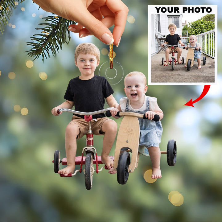 Tricycle Buddy Ride - Personalized Photo Mica Ornament - Christmas Gift For Family Members