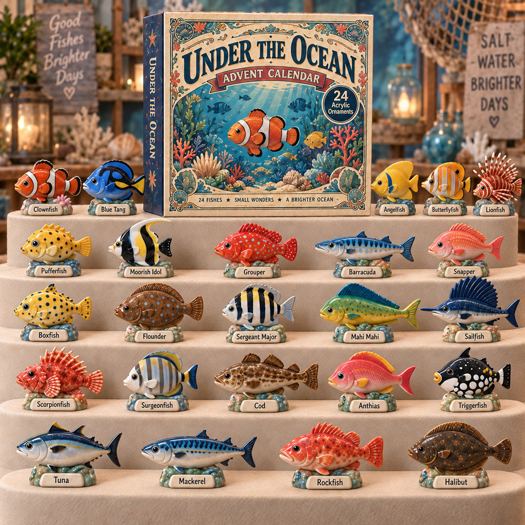CHRISTMAS KICKOFF 40% OFF - Under The Ocean Advent Calendar 2026 - 24-Day Festive Countdown, Acrylic Charms Blind Box - Gift For Fish Lovers AC0TM362