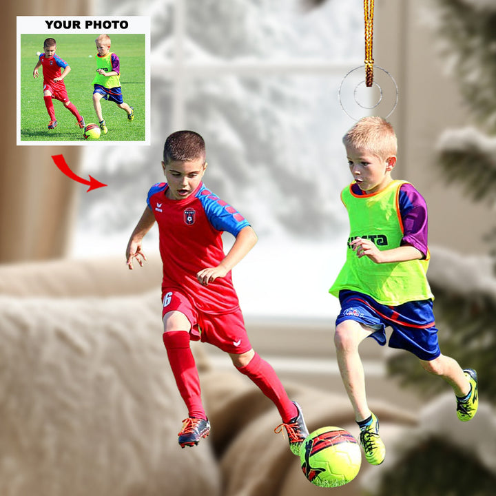 Soccer Play - Personalized Photo Mica Ornament - Gift For Soccer Lovers, Family Members