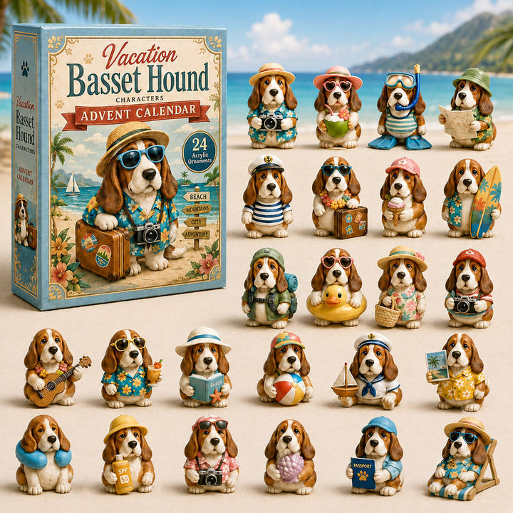 CHRISTMAS KICKOFF 40% OFF - Vacation Basset Hound Advent Calendar 2026 - 24-Day Festive Countdown, Acrylic Charms Blind Box - Gift For Basset Hound Lovers AC0NT015