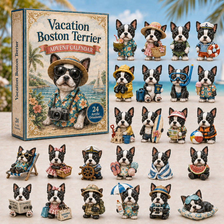 CHRISTMAS KICKOFF 40% OFF - Vacation Boston Terrier Advent Calendar 2026 - 24-Day Festive Countdown, Acrylic Charms Blind Box - Gift For Boston Terrier Lovers AC0NT020