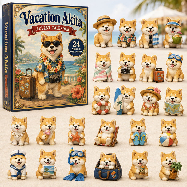 CHRISTMAS KICKOFF 40% OFF - Vacation Akita Advent Calendar 2026 - 24-Day Festive Countdown, Acrylic Charms Blind Box - Gift For Akita Lovers AC0NT170