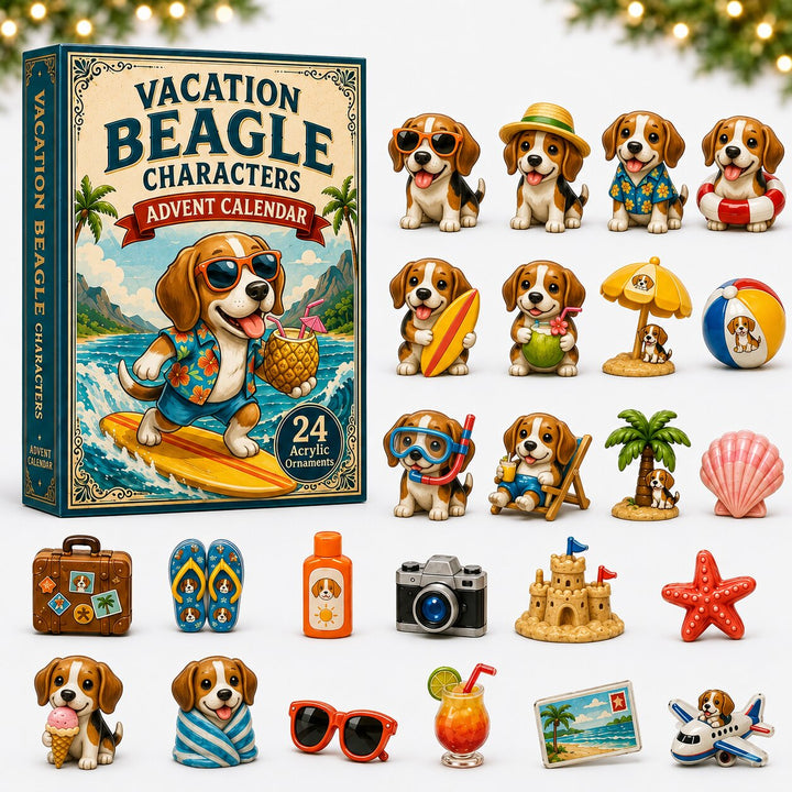 CHRISTMAS KICKOFF 40% OFF - Vacation Beagle Advent Calendar 2026 - 24-Day Festive Countdown, Acrylic Charms Blind Box - Gift For Dogs Lovers