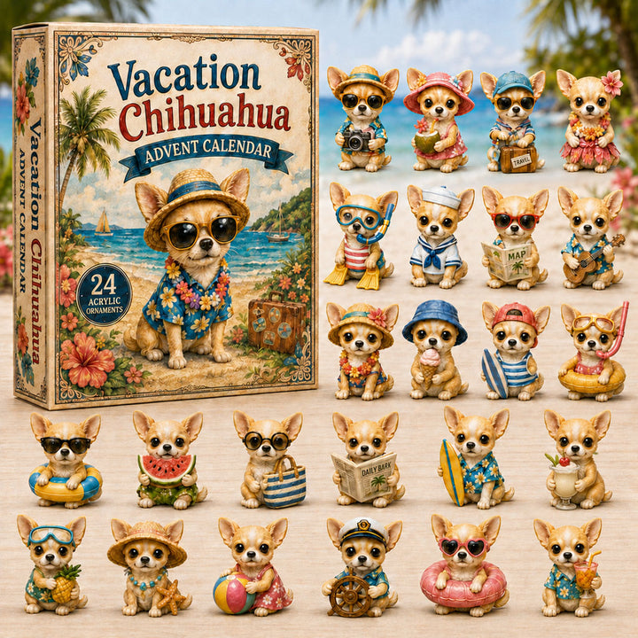 CHRISTMAS KICKOFF 40% OFF - Vacation Chihuahua Advent Calendar 2026 - 24-Day Festive Countdown, Acrylic Charms Blind Box - Gift For Chihuahua Lovers AC0NT075