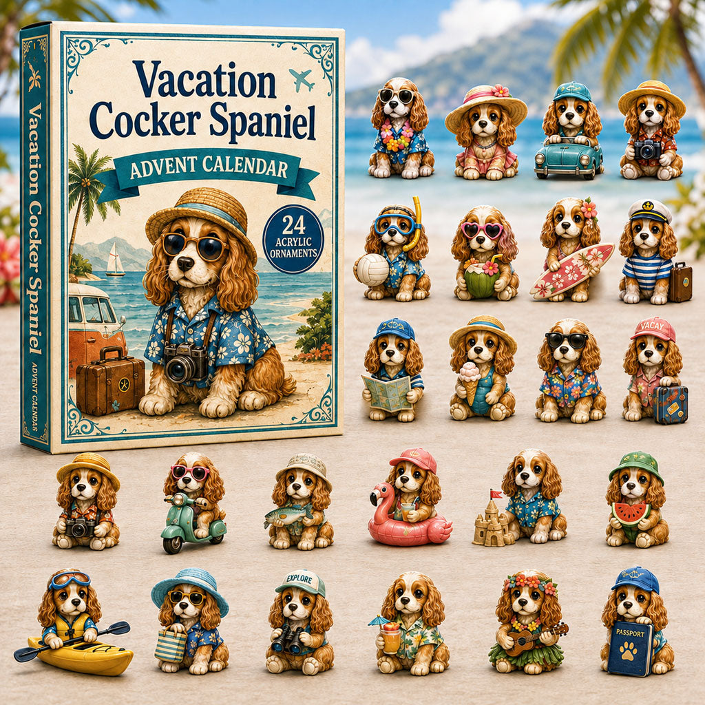 CHRISTMAS KICKOFF 40% OFF - Vacation Cocker Spaniel Advent Calendar 2026 - 24-Day Festive Countdown, Acrylic Charms Blind Box - Gift For Cocker Spaniel Lovers AC0NT080