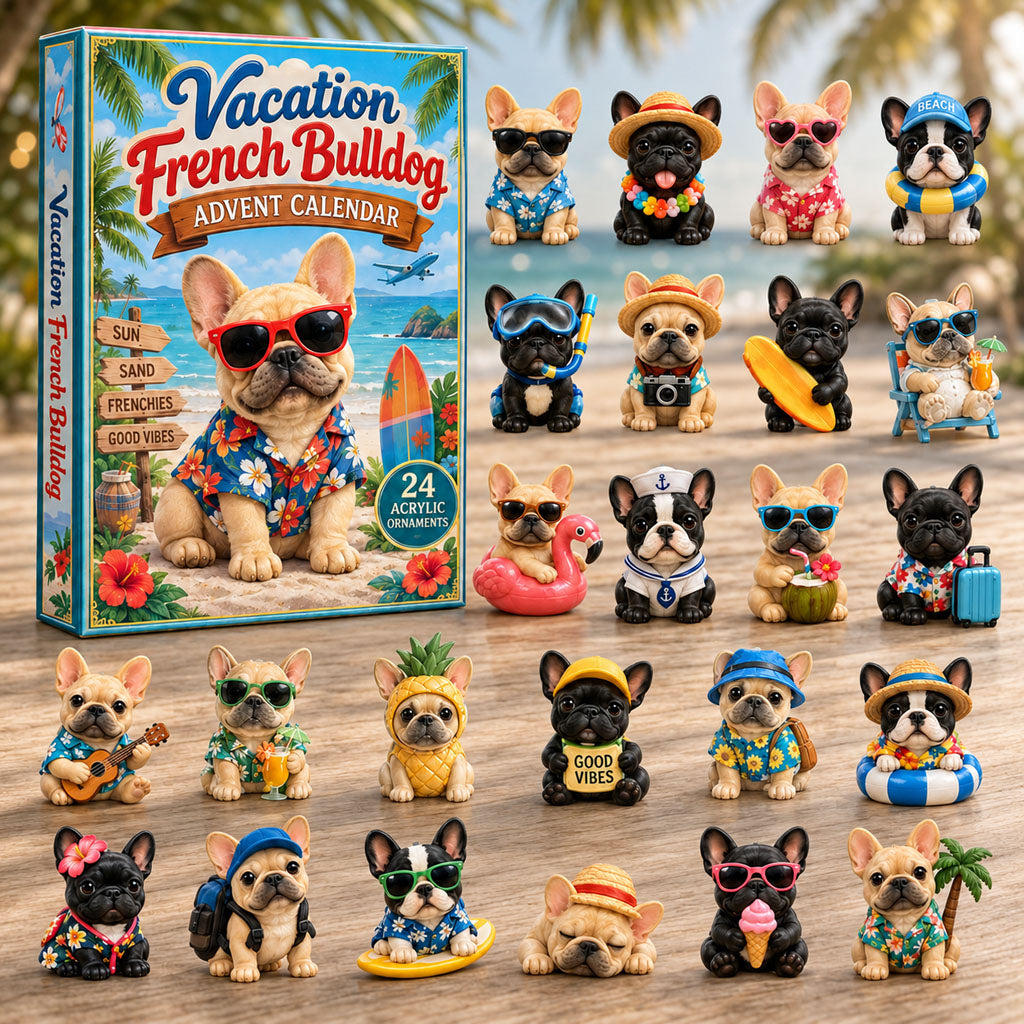 CHRISTMAS KICKOFF 40% OFF - Vacation French Bulldog Advent Calendar 2026 - 24-Day Festive Countdown, Acrylic Charms Blind Box - Gift For Dog Lovers AC0NT085