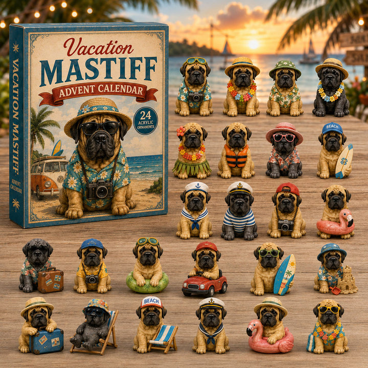CHRISTMAS KICKOFF 40% OFF - Vacation Mastiff Advent Calendar 2026 - 24-Day Festive Countdown, Acrylic Charms Blind Box - Gift For Mastiff Lovers AC0NT220