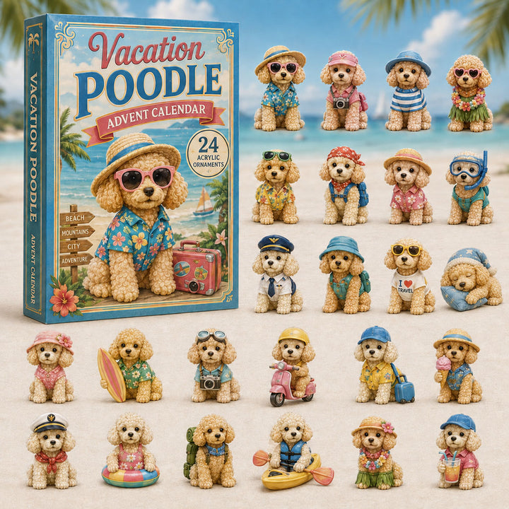 CHRISTMAS KICKOFF 40% OFF - Vacation Poodle Advent Calendar 2026 - 24-Day Festive Countdown, Acrylic Charms Blind Box - Gift For Poodle Lovers AC0NT039