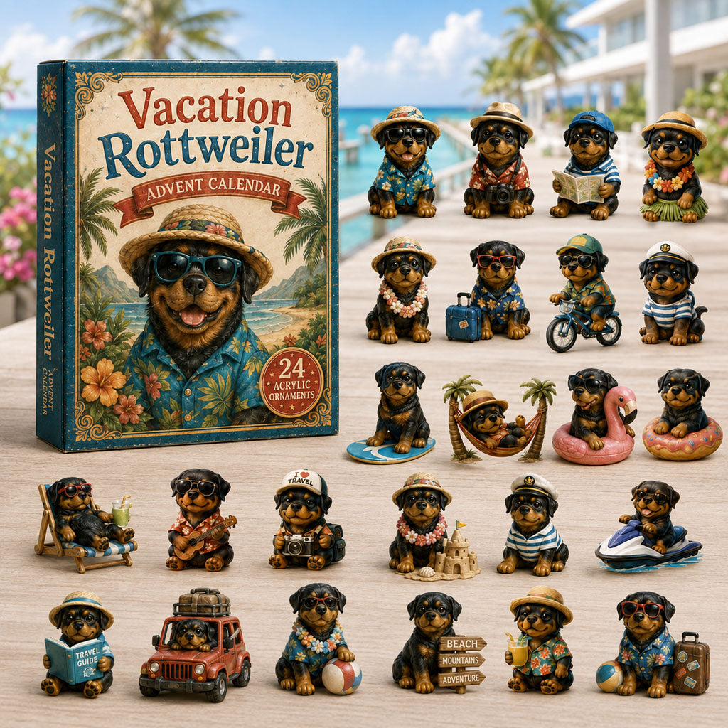 CHRISTMAS KICKOFF 40% OFF - Vacation Rottweiler Advent Calendar 2026 - 24-Day Festive Countdown, Acrylic Charms Blind Box - Gift For Rottweiler Lovers AC0NT140