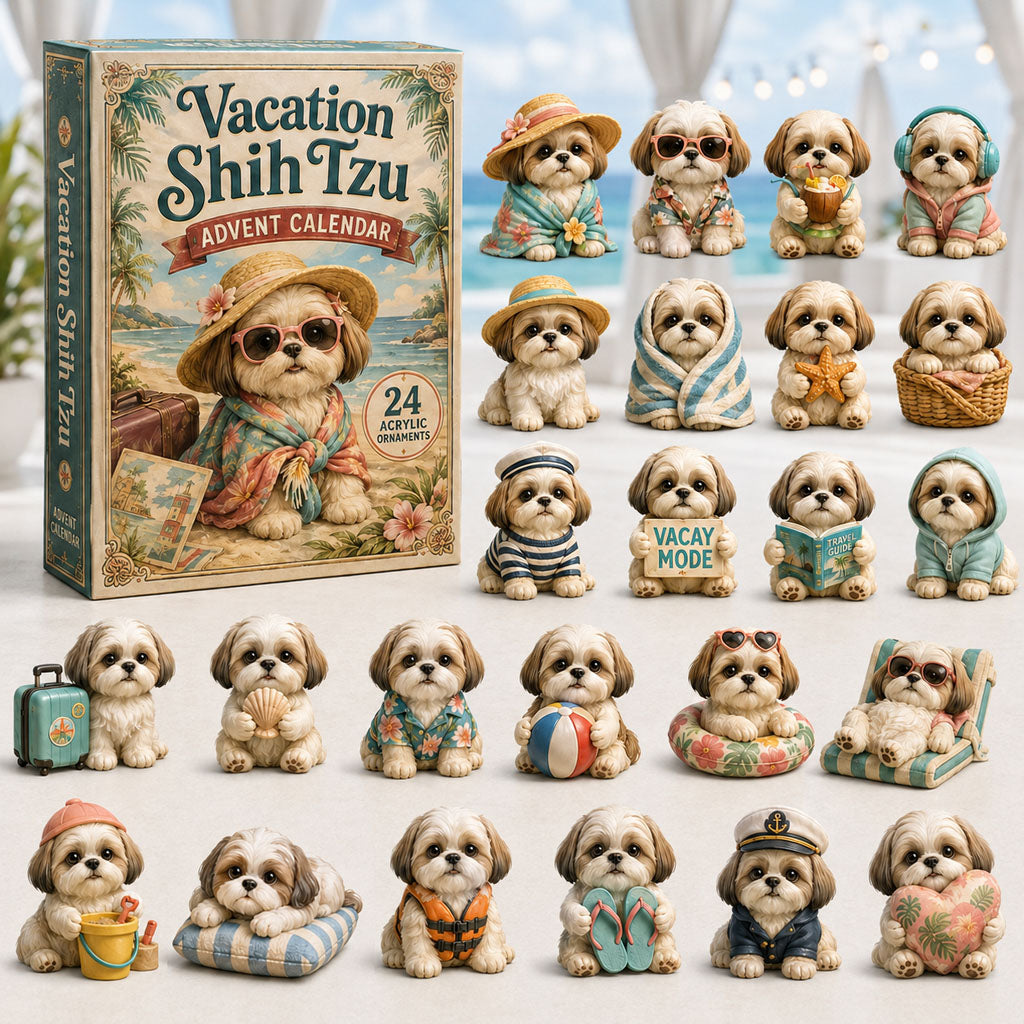CHRISTMAS KICKOFF 40% OFF - Vacation Shih Tzu Advent Calendar 2026 - 24-Day Festive Countdown, Acrylic Charms Blind Box - Gift For Shih Tzu Lovers AC0NT160