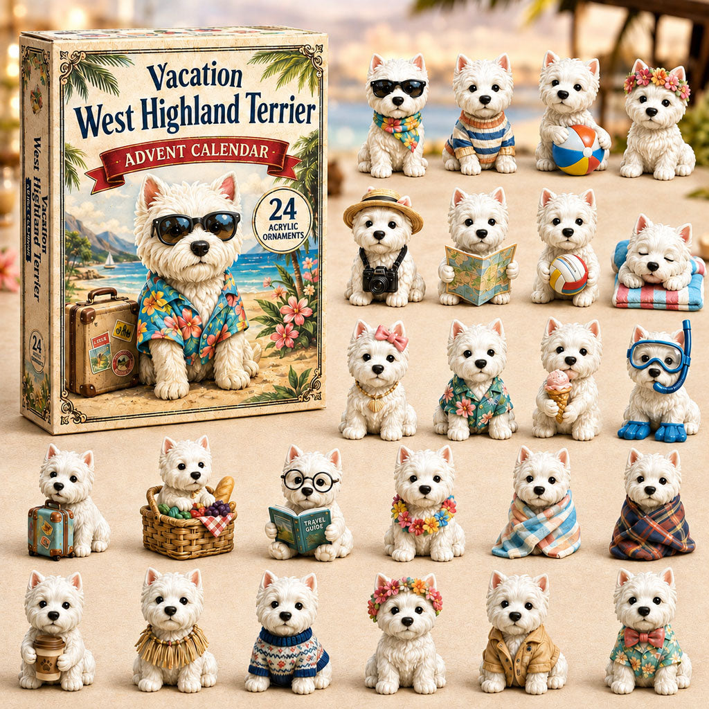 CHRISTMAS KICKOFF 40% OFF - Vacation West Highland Terrier Advent Calendar 2026 - 24-Day Festive Countdown, Acrylic Charms Blind Box - Gift For West Highland Terrier Lovers AC0NT055
