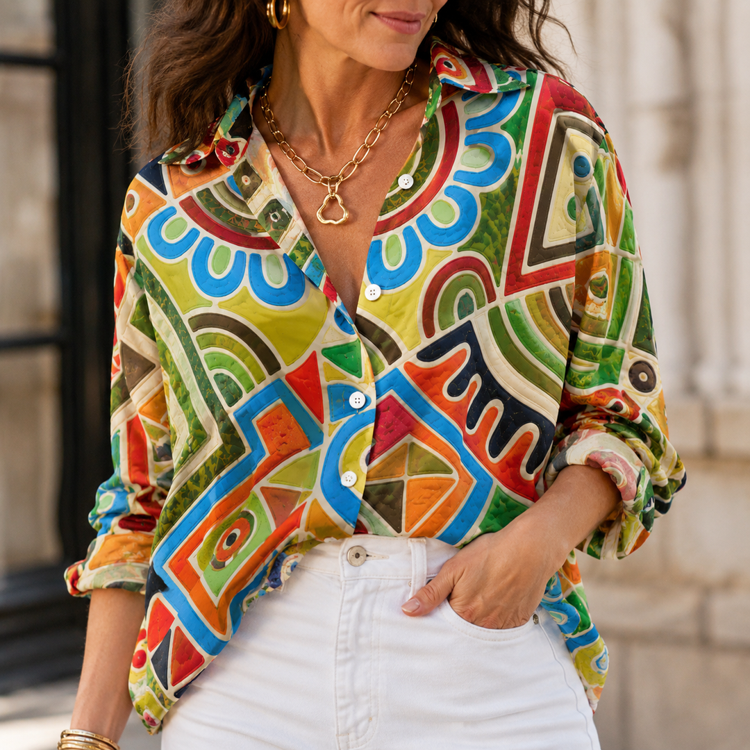 Vibrant Reverie Women's Plus Size Casual Shirt Long Sleeve NCU0PT182