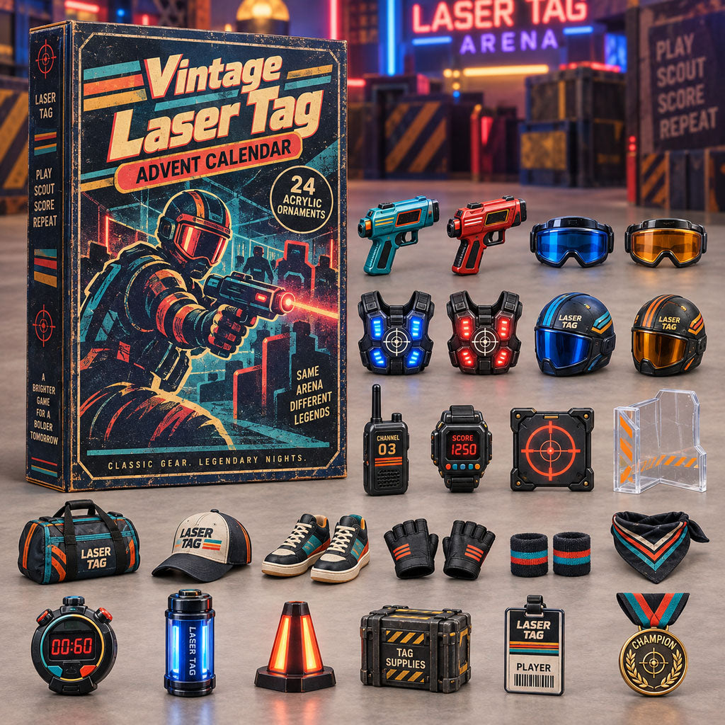 CHRISTMAS KICKOFF 40% OFF - Vintage Laser Tag Advent Calendar 2026 - 24-Day Festive Countdown, Acrylic Charms Blind Box - Gift For Laser Tag Lovers AC0NT355