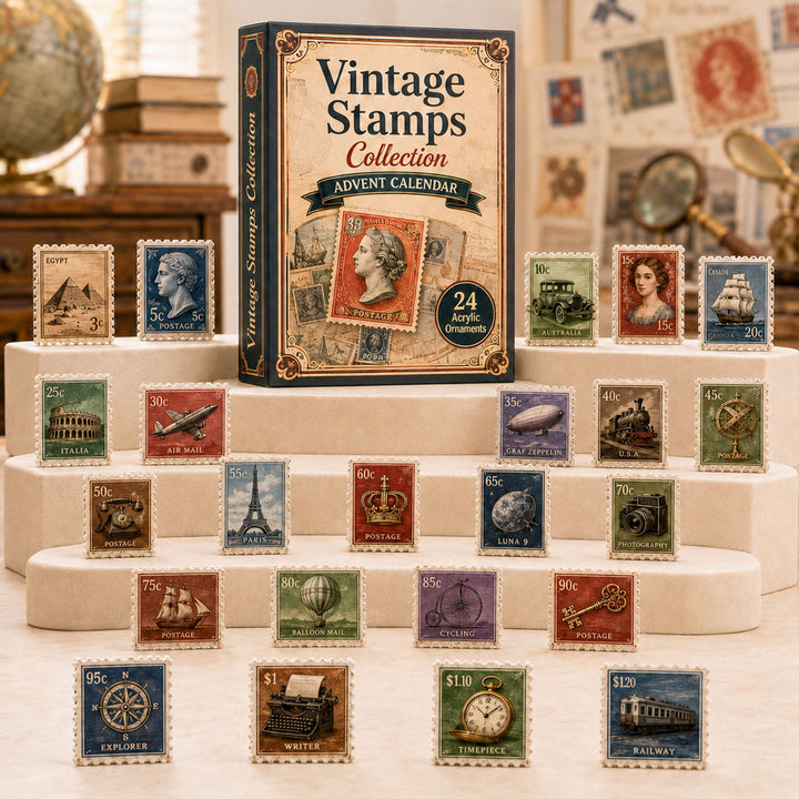 CHRISTMAS KICKOFF 40% OFF - Vintage Stamps Collection Advent Calendar 2026 - 24-Day Festive Countdown, Acrylic Charms Blind Box - Gift For Stamp Lovers AC0TH230