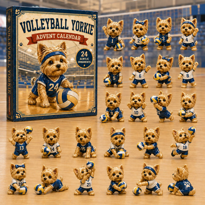 CHRISMAST KICKOFF 40% OFF - Volleyball Yorkie Player Advent Calendar 2026 - 24-Day Festive Countdown, Acrylic Charms Blind Box - Gift For Dog Lovers AC0TM167