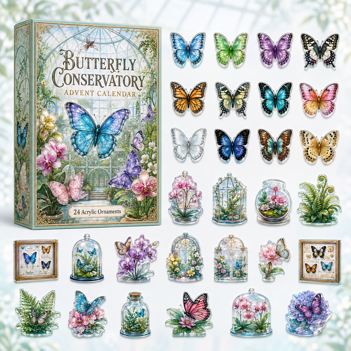 CHRISTMAS KICKOFF 40% OFF - Butterfly Conservatory Advent Calendar 2026 - 24-Day Festive Countdown, Acrylic Charms Blind Box - Gift For Aminal Lovers