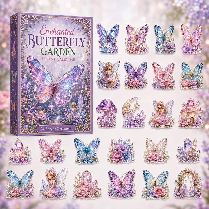 CHRISTMAS KICKOFF 40% OFF - Enchanted Butterfly Garden Advent Calendar 2026 - 24-Day Festive Countdown, Acrylic Charms Blind Box - Gift For Aminal Lovers