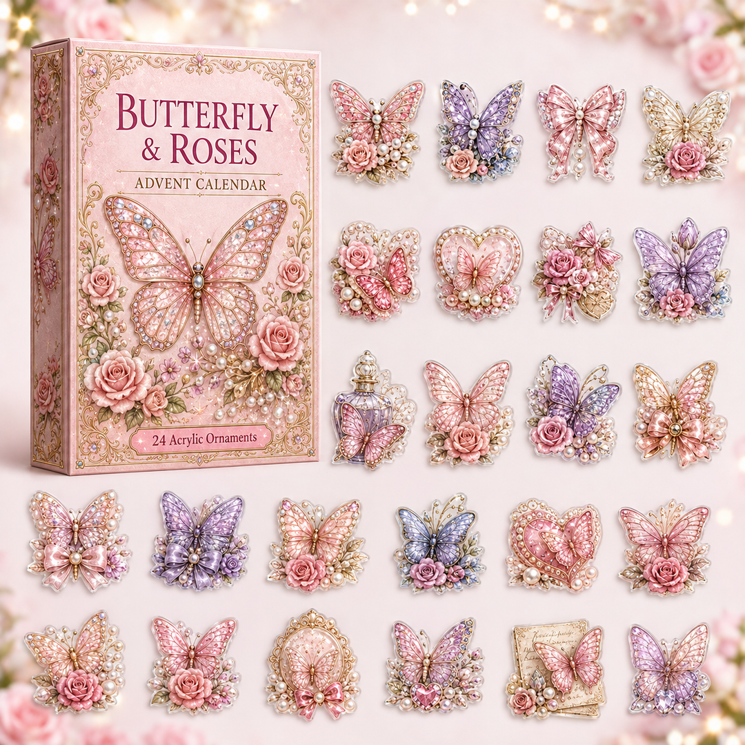 CHRISTMAS KICKOFF 40% OFF - Butterfly & Rose Advent Calendar 2026 - 24-Day Festive Countdown, Acrylic Charms Blind Box - Gift For Aminal Lovers