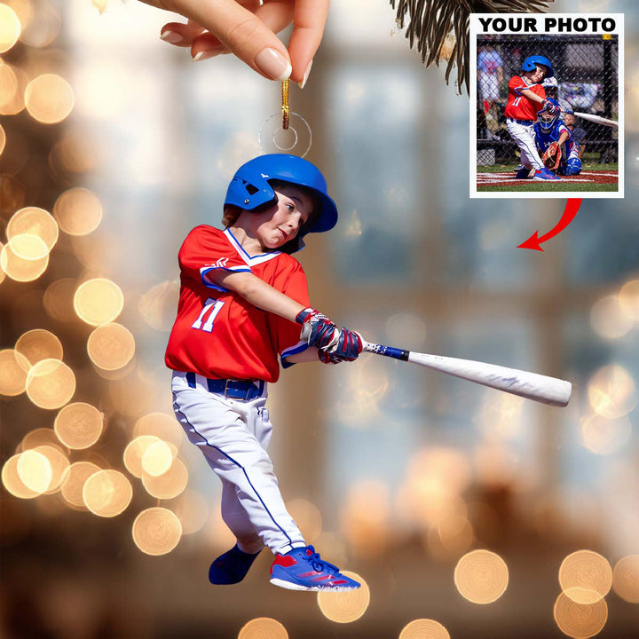 Small Hands Big Hits - Personalized Photo Mica Ornament - Christmas Gift For Children, Baseball Players