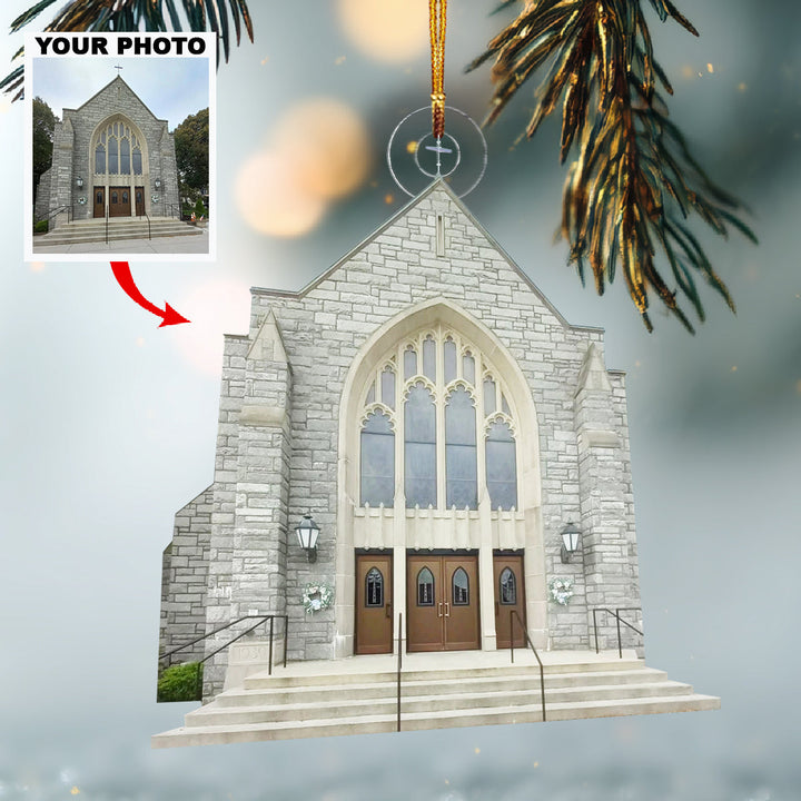 Church-My Place Of Peace-Personalized Photo Mica Ornament-Christmas Gift For Family Members