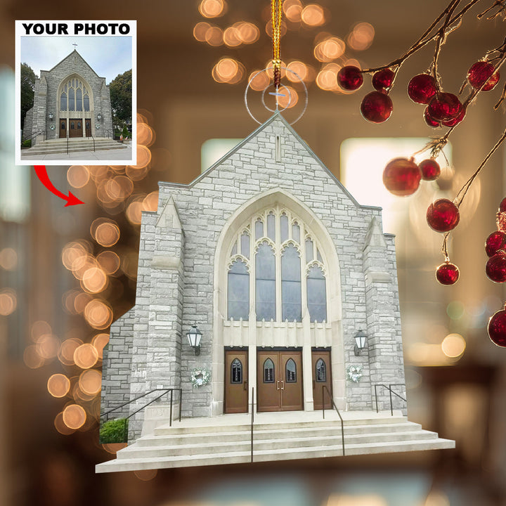 Church-My Place Of Peace-Personalized Photo Mica Ornament-Christmas Gift For Family Members