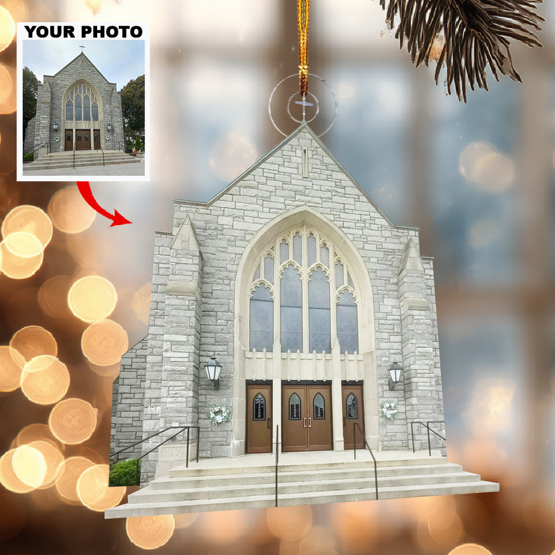 Church-My Place Of Peace-Personalized Photo Mica Ornament-Christmas Gift For Family Members