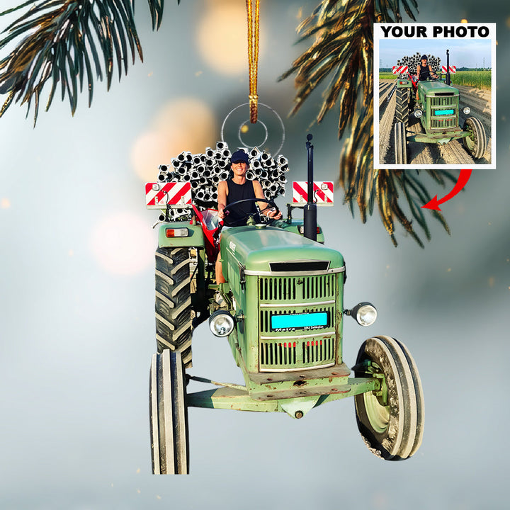 My Strong Buddy Tractor-Personalized Photo Mica Ornament-Christmas Gift For Family Members, Tractor Lovers
