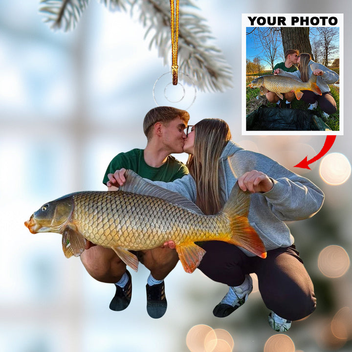 My Trophy Carp Fish-Personalized Photo Mica Ornament-Christmas Gift For Family Members, Carp Fishing Lovers