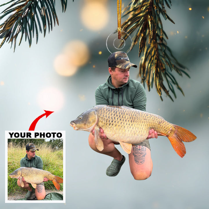 The Catch of Day-Personalized Photo Mica Ornament-Christmas Gift For Family Members, Carp Fishing Lovers