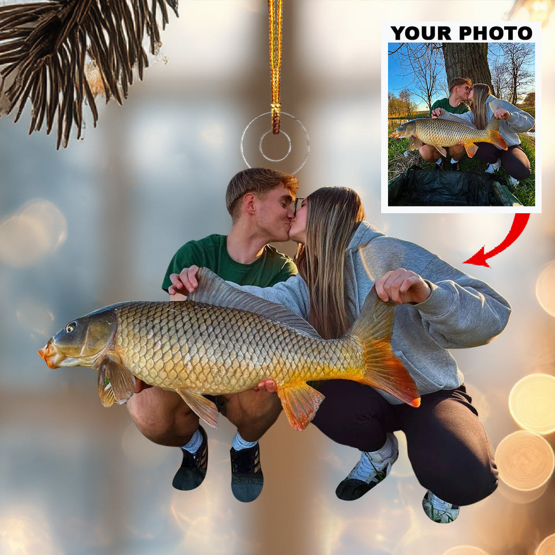 My Trophy Carp Fish-Personalized Photo Mica Ornament-Christmas Gift For Family Members, Carp Fishing Lovers