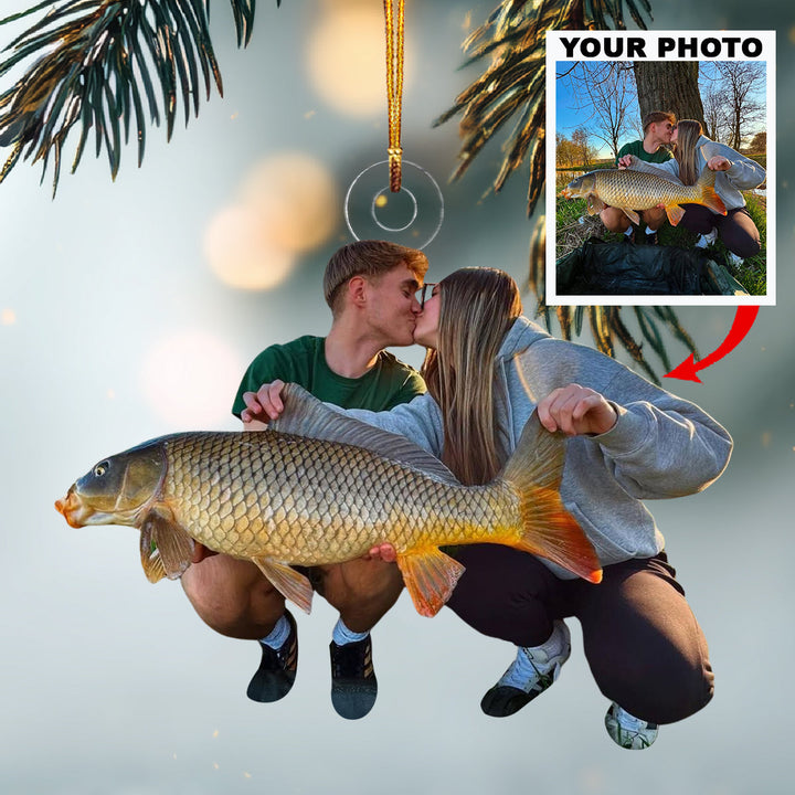 My Trophy Carp Fish-Personalized Photo Mica Ornament-Christmas Gift For Family Members, Carp Fishing Lovers