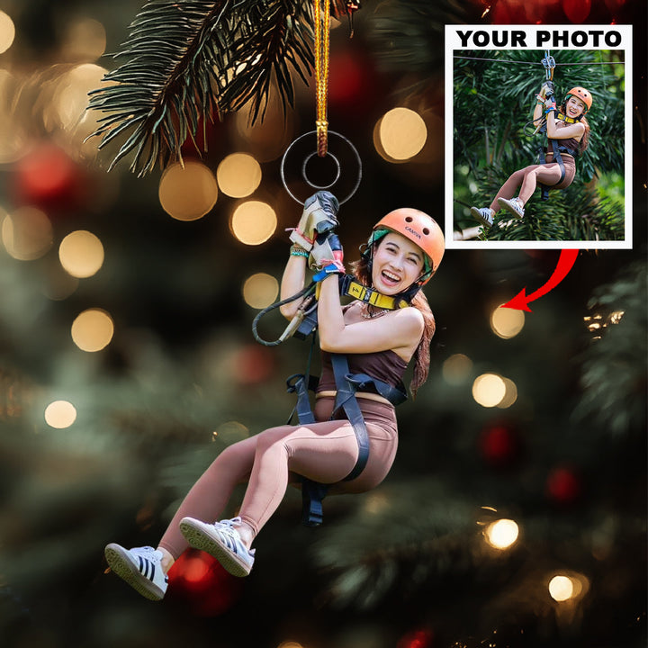 Zipline Adventure-Personalized Photo Mica Ornament-Christmas Gift For Family Members