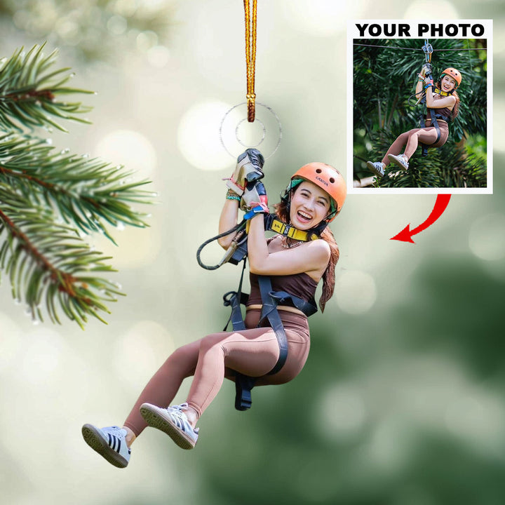 Zipline Adventure-Personalized Photo Mica Ornament-Christmas Gift For Family Members