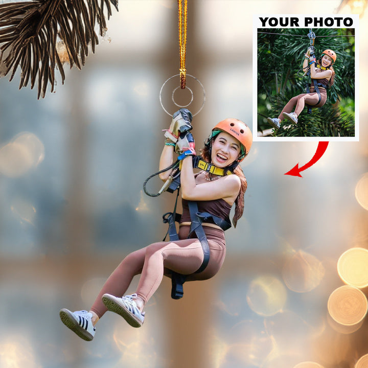 Zipline Adventure-Personalized Photo Mica Ornament-Christmas Gift For Family Members