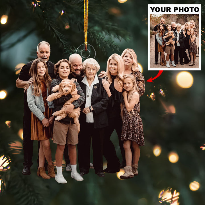 In This Family, We Love And Laugh - Personalized Photo Mica Ornament - Christmas Gift For Family, Family Members
