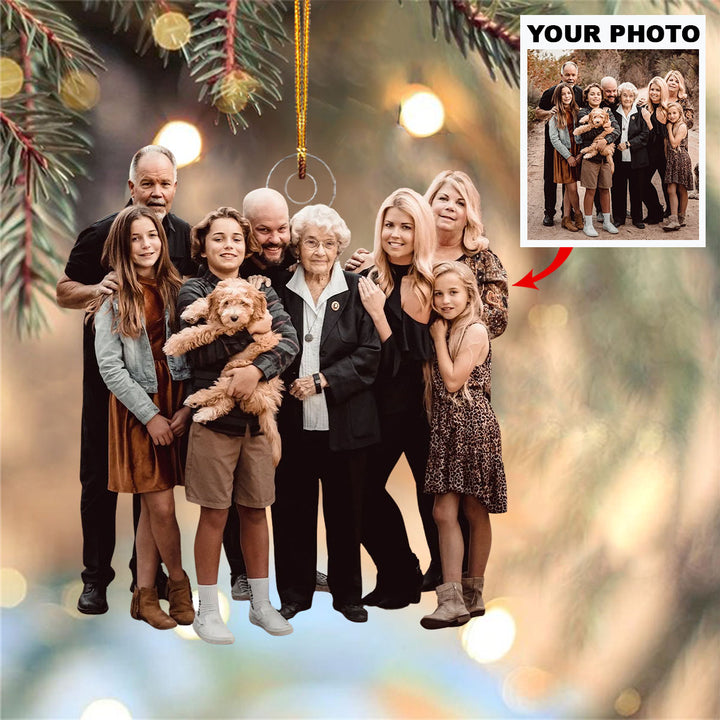 In This Family, We Love And Laugh - Personalized Photo Mica Ornament - Christmas Gift For Family, Family Members