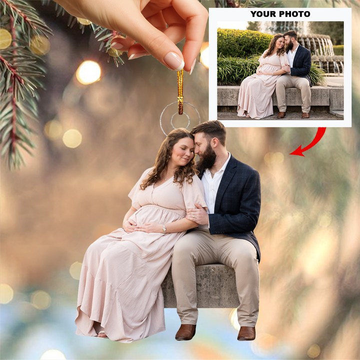 Waiting With Love - Personalized Photo Mica Ornament - Christmas Gift For Family Members